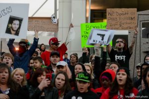 Trent Nelson  |  The Salt Lake Tribune Protesters will gather at the Wallace Bennett Federal Building and march to the Public Safety Building to protest the police shooting of 17-year-old Abdi Mohamed on Saturday night, Monday February 29, 2016.
