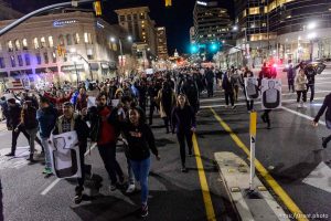 Trent Nelson  |  The Salt Lake Tribune Activists march to the Public Safety Building to protest the police shooting of 17-year-old Abdi Mohamed, Monday February 29, 2016.