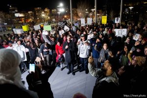 Trent Nelson  |  The Salt Lake Tribune Protesters will gather at the Wallace Bennett Federal Building and march to the Public Safety Building to protest the police shooting of 17-year-old Abdi Mohamed on Saturday night, Monday February 29, 2016.