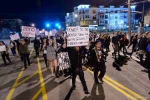 Trent Nelson  |  The Salt Lake Tribune Activists march from the Public Safety Building to protest the police shooting of 17-year-old Abdi Mohamed, Monday February 29, 2016.
