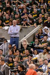 Trent Nelson  |  The Salt Lake Tribune Former Jazz center Mark Eaton looks on as the Utah Jazz host the Golden State Warriors in Game 3 of the second round, NBA playoff basketball in Salt Lake City, Saturday May 6, 2017.