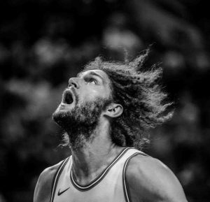 Chicago Bulls center Robin Lopez (42) looks for a rebound as the Utah Jazz host the Chicago Bulls, NBA basketball in Salt Lake City Wednesday November 22, 2017.