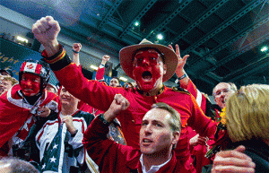 Fans at gold medal hockey, 2002 Winter Olympic Games
