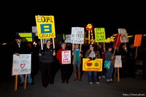 Approximately thirty protesters were on hand as Sutherland Institute held a seminar in support of 