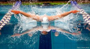 Trent Nelson  |  The Salt Lake Tribune
Tooele High School's Brand Johnson won the Men's 100 Yard Butterfly at the Utah State 4A Swimming Championships at BYU in Provo, Utah, Saturday, February 5, 2011.