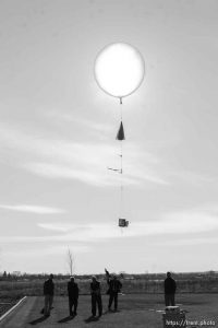 Trent Nelson  |  The Salt Lake Tribune
Russ Schnell, a Deputy Director with the NOAA, demonstrated a balloon used to check air quality as government agencies and and industry announced the Uintah Basin Winter Ozone Study Tuesday, February 7, 2012 in Vernal, Utah. The study intends to better understand why ozone levels occasionally soar above health-based standards in the winter.