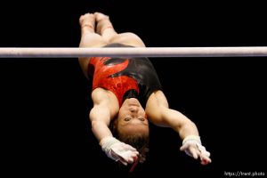 Daria Bijak, 9.9 on bars. BYU vs. Utah women's college gymnastics, at the Marriott Center