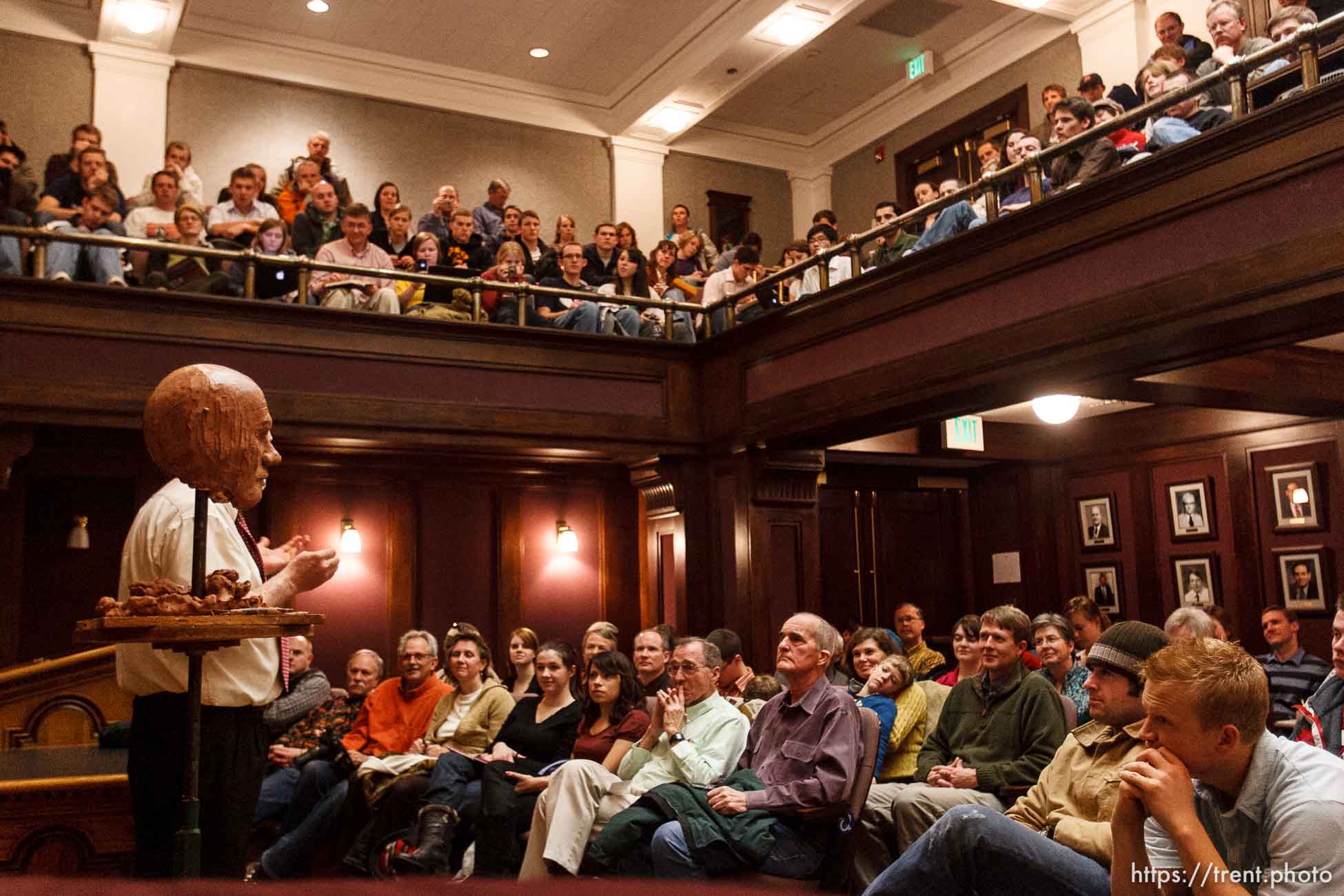 Provo - Prof. Daniel Fairbanks is a biologist at UVU, a devout Mormon, and a sculptor. While giving a lecture on evolution at BYU's Maeser Building, he will sculpt a bust of Darwin.  Tuesday February 10, 2009. ;/2.10.2009