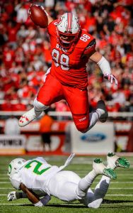 Trent Nelson  |  The Salt Lake Tribune
Utah Utes tight end Harrison Handley (88) leaps over Oregon Ducks defensive back Tyree Robinson (2) as Utah hosts Oregon, NCAA football at Rice-Eccles Stadium in Salt Lake City, Saturday November 19, 2016.