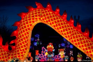 (Trent Nelson | The Salt Lake Tribune)   Dragon Lights SLC, part of the China Lights touring festival, opens on March 23 and continues through May 6 at the Utah State Fairpark. This international cultural experience includes 39 custom-built illuminated exhibits, traditional Chinese handicrafts, dance and acrobatic performances, and a variety of Chinese food and traditional fair food and beverages. Dragon Lights SLC provides an opportunity for the community to explore the ancient culture of China while learning about China today. Wednesday March 21, 2018.