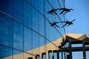 (Trent Nelson | The Salt Lake Tribune)
Bandaloop performs at the Utah Arts Festival in Salt Lake City, Thursday June 21, 2018.