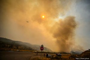 (Trent Nelson | The Salt Lake Tribune)  The Coal Hollow Fire burns along Highway 6 in Utah County, Thursday Aug. 9, 2018.