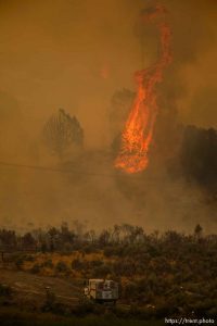 (Trent Nelson | The Salt Lake Tribune)  The Coal Hollow Fire burns along Highway 6 in Utah County, Thursday Aug. 9, 2018.