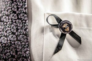 (Trent Nelson | The Salt Lake Tribune)  
A ribbon at funeral services for Jill Robinson, a West Valley City code-enforcement officer killed on the job last week. The service took place at the Maverik Center in West Valley City on Friday Aug. 17, 2018.