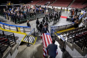 (Trent Nelson | The Salt Lake Tribune)  
Funeral services for Jill Robinson, a West Valley City code-enforcement officer killed on the job last week. The service took place at the Maverik Center in West Valley City on Friday Aug. 17, 2018.