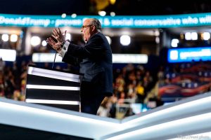 Trent Nelson  |  The Salt Lake Tribune
Rudy Giuliani, Former Mayor of New York City, speaks at the 2016 Republican National Convention in Cleveland, OH, Monday July 18, 2016.