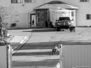 Trent Nelson  |  The Salt Lake Tribune flds boys play on wheelchairs as hildale clinic appears to be moved out of, Monday May 8, 2017.
