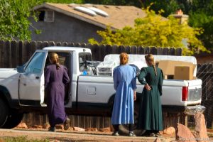 Trent Nelson  |  The Salt Lake Tribune
Facing a looming eviction from their UEP Trust home in Colorado City, AZ, FLDS women pack up their belongings in a truck, Monday May 8, 2017.