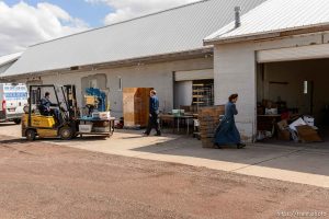 Trent Nelson  |  The Salt Lake Tribune FLDS members scramble to remove equipment from what had been the FLDS food storehouse in Colorado City, AZ, as the UEP Trust evicts them from the property, Monday May 8, 2017.