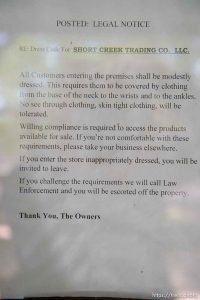Trent Nelson  |  The Salt Lake Tribune short creek trading company grocery store, given eviction notice by UEP trust, Monday May 8, 2017.  dress code