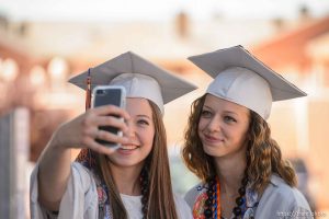 Trent Nelson  |  The Salt Lake Tribune Amy Barlow, Danielle Barlow selfie at Water Canyon High School's graduation ceremony in Hildale, Monday May 22, 2017. Two years ago the school had one graduate, this year twenty-five.