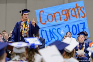 Trent Nelson  |  The Salt Lake Tribune Valedictorian Roy Jessop speaks at Water Canyon High School's graduation ceremony in Hildale, Monday May 22, 2017. Two years ago the school had one graduate, this year twenty-five.
