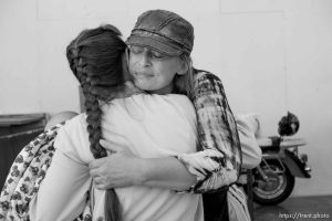 Trent Nelson  |  The Salt Lake Tribune
Tammy Barlow embraces a client at the Short Creek Family Services Center, which provides food and services to families, Wednesday September 14, 2016.