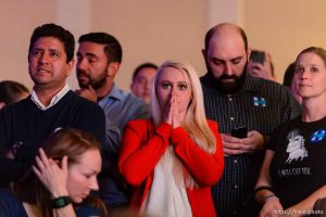 Trent Nelson  |  The Salt Lake Tribune Reaction to results in the Presidential election at the Utah Democrats Election Night Party at the Sheraton Hotel in Salt Lake City, Tuesday November 8, 2016.