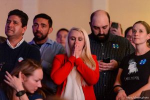 Trent Nelson  |  The Salt Lake Tribune Reaction to results in the Presidential election at the Utah Democrats Election Night Party at the Sheraton Hotel in Salt Lake City, Tuesday November 8, 2016.