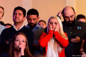 Trent Nelson  |  The Salt Lake Tribune
Reaction to results in the Presidential election at the Utah Democrats Election Night Party at the Sheraton Hotel in Salt Lake City, Tuesday November 8, 2016.