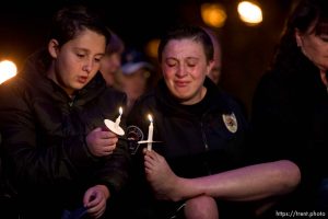 Trent Nelson  |  The Salt Lake Tribune Candlelight vigil to honor West Valley City Cody Brotherson, who was killed Sunday while apparently trying to lay down tire spikes to stop a fleeing stolen car. Wednesday November 9, 2016.