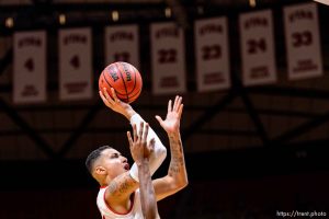 Trent Nelson  |  The Salt Lake Tribune Utah Utes forward Kyle Kuzma (35) shoots as Utah hosts Northwest Nazarene, NCAA basketball at the Huntsman Center in Salt Lake City, Saturday November 12, 2016.
