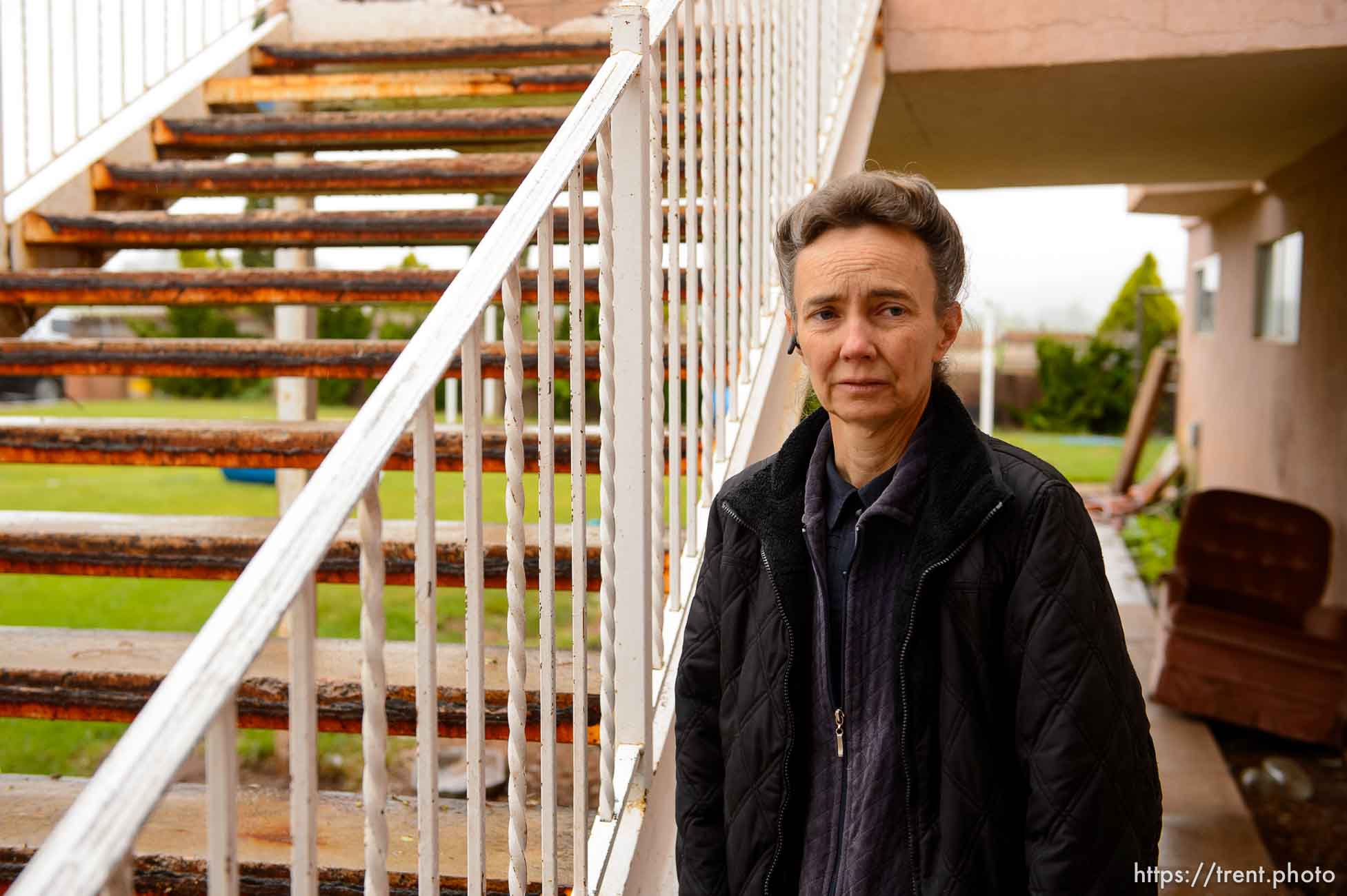 Trent Nelson  |  The Salt Lake Tribune
An FLDS woman named Liz ponders her next steps as she is evicted from her Colorado City, AZ, home, Wednesday May 10, 2017. Already living on a tight budget, the cost of an apartment outside of the community seems out of reach. The UEP Trust took control of many Colorado City homes this week as FLDS families continued to refuse to sign occupancy agreements with the trust on religious grounds.