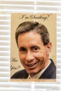 Trent Nelson  |  The Salt Lake Tribune
A photo of FLDS leader Warren Jeffs hangs on the front window of an FLDS family's Hildale home, which is scheduled for eviction by the UEP Trust, Thursday May 11, 2017.