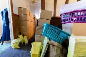 Trent Nelson  |  The Salt Lake Tribune An FLDS family's belongings are boxed up in preparation for a move after the Hildale home was posted for eviction by the UEP Trust, Thursday May 11, 2017.