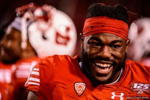 (Trent Nelson | The Salt Lake Tribune)  
Utah Utes running back Zack Moss (2) smiles on the sideline with a double-digit lead as the Utah Utes host the USC Trojans, NCAA football at Rice-Eccles Stadium in Salt Lake City, Saturday Oct. 20, 2018.