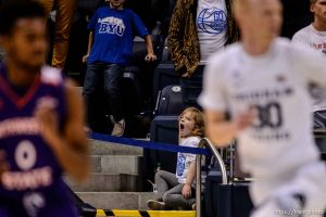 (Trent Nelson | The Salt Lake Tribune)   A young fan lets out a yawn as BYU hosts Northwestern State, NCAA basketball at the Marriott Center in Provo on Tuesday Nov. 13, 2018.