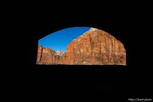 (Trent Nelson | The Salt Lake Tribune)   Zion National Park, Saturday Jan. 12, 2019. tunnel
