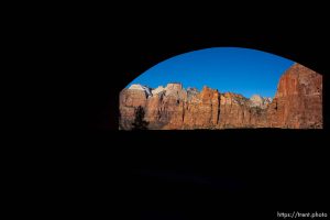 (Trent Nelson | The Salt Lake Tribune)   Zion National Park, Saturday Jan. 12, 2019. tunnel