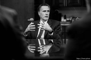 (Trent Nelson | The Salt Lake Tribune) Senator Mitt Romney meets with Weber County Comissioners in Ogden to discuss the ongoing government shutdown on Friday Jan. 18, 2019.