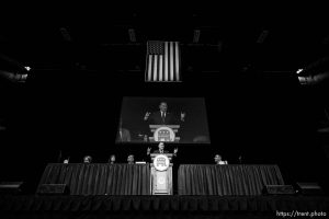 (Trent Nelson  |  The Salt Lake Tribune)  
Utah Governor Gary Herbert speaks at the Utah Republican Party's 2019 Organizing Convention at Utah Valley University in Orem on Saturday May 4, 2019.