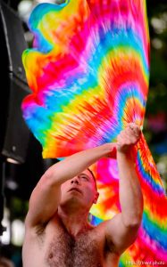 (Trent Nelson  |  The Salt Lake Tribune) Jason Suker dancing at the Utah Pride Festival in Salt Lake City on Saturday June 1, 2019.
