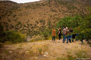 (Trent Nelson  |  The Salt Lake Tribune) Family members pause at the site where gunmen fired on two vehicles, killing Dawna Ray Langford and Christina Marie Langford, along with two of Dawna's children (Trevor, 11, and Rogan, 3) near La Mora, Sonora on Friday Nov. 8, 2019.