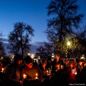 (Trent Nelson  |  The Salt Lake Tribune) The Homeless Persons’ Memorial Candlelight Vigil honored 92 men and women who died while experience homelessness over the past year. The event was held in Salt Lake City's Pioneer Park on Thursday, Dec. 19, 2019.