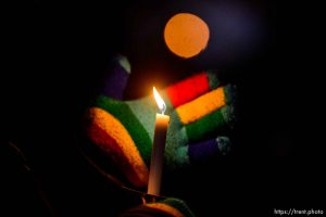 (Trent Nelson  |  The Salt Lake Tribune) The Homeless Persons’ Memorial Candlelight Vigil honored 92 men and women who died while experience homelessness over the past year. The event was held in Salt Lake City's Pioneer Park on Thursday, Dec. 19, 2019.