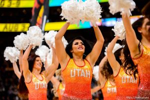 (Trent Nelson  |  The Salt Lake Tribune) jazz dancers as the Utah Jazz host the Charlotte Hornets, NBA basketball in Salt Lake City on Friday, Jan. 10, 2020.