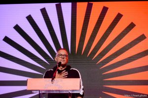 (Trent Nelson  |  The Salt Lake Tribune) John Cooper, Director of the Sundance Film Festival, makes his exit with a lip sync of 