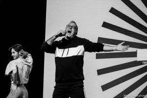 (Trent Nelson  |  The Salt Lake Tribune) John Cooper, Director of the Sundance Film Festival, makes his exit with a lip sync of 
