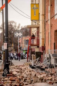 (Trent Nelson  |  The Salt Lake Tribune) The scene at the Rescue Mission of Salt Lake after an earthquake in Salt Lake City on Wednesday, March 18, 2020.