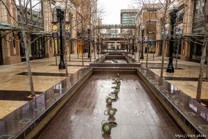 (Trent Nelson  |  The Salt Lake Tribune) Empty fountains at City Creek as downtown Salt Lake City appears eerily empty on Monday, March 23, 2020.